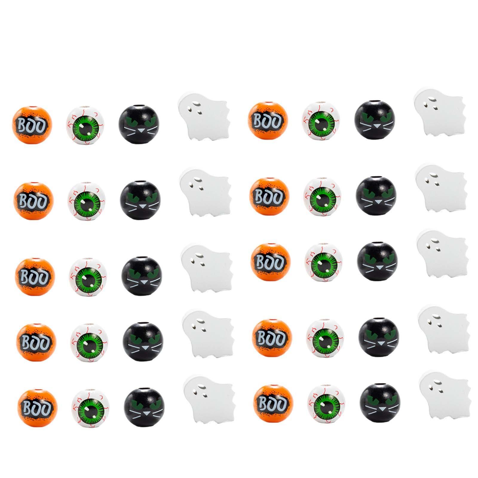 40x Halloween Wooden Beads Handmade Wood Beads for Party Jewelry Making Home