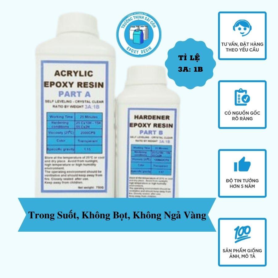 Keo Epoxy Resin Trong Suốt E68AB Loại Cứng (1kg) Không Bọt Tỉ Lệ 3:1 AB - Trường Thịnh Sài Gòn