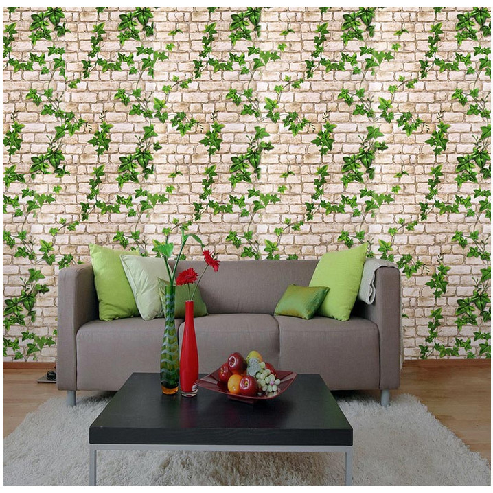 GIẤY DÁN TƯỜNG KHỔ 45CM X 10M ĐÁ DÂY LEO XANH