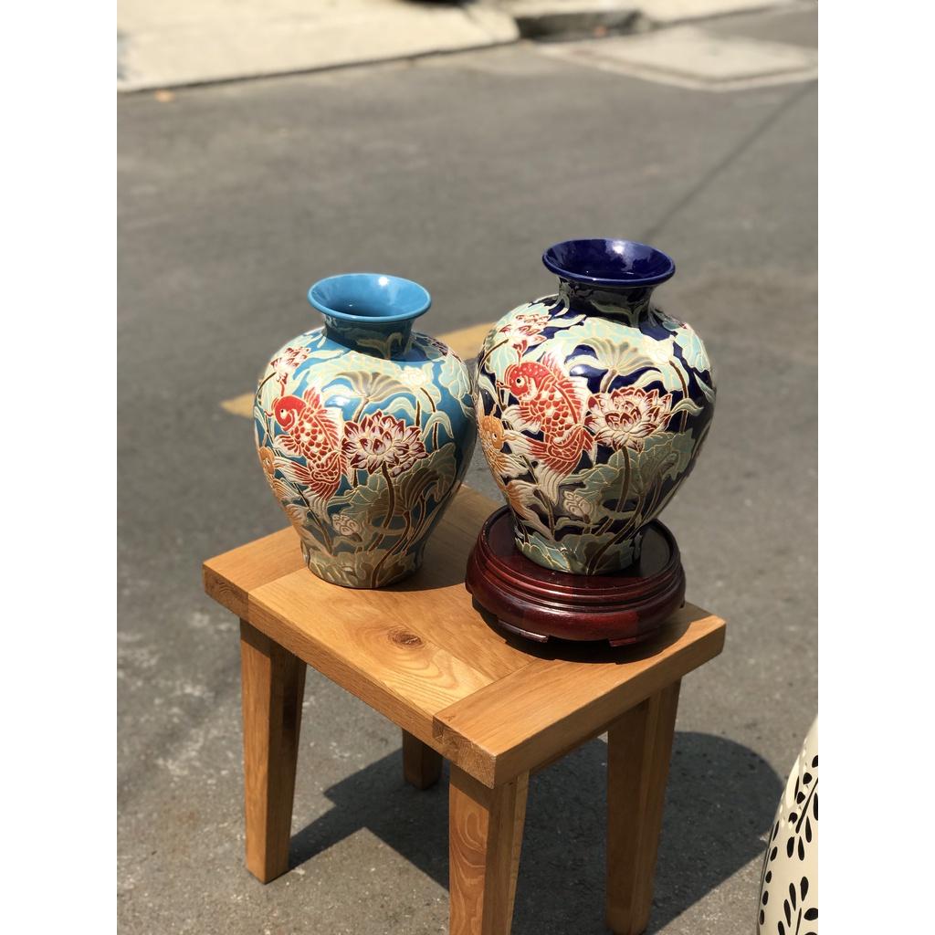 Bình Sen Cá Chép Gốm Sứ Thủ Công Nam Bộ Decor Trang Trí Cắm Hoa 34cm