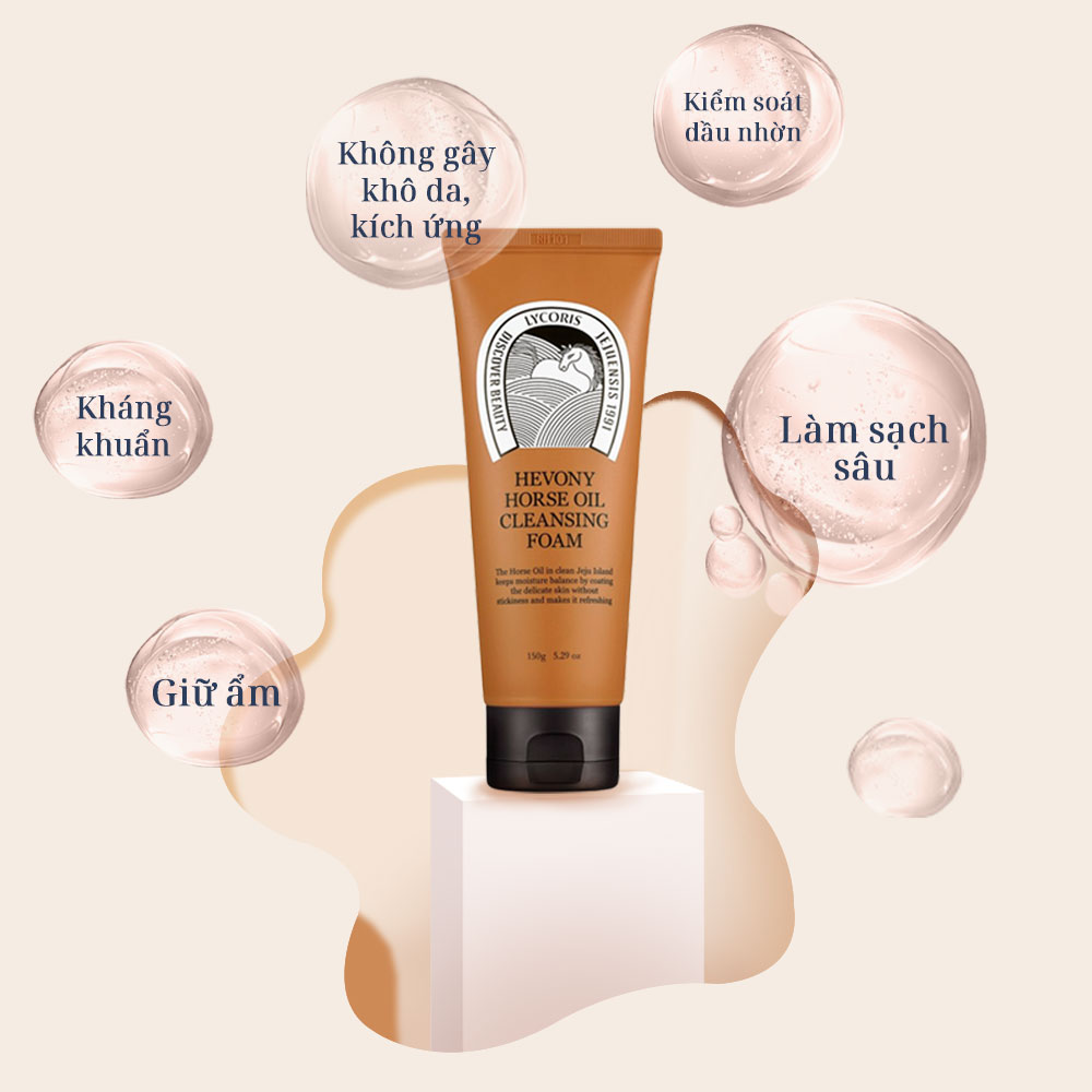 Sữa Rửa Mặt Làm Sạch Sâu Kiềm Dầu Chiết Xuất Dầu Ngựa Hevony Horse Oil Cleansing Foam 150g