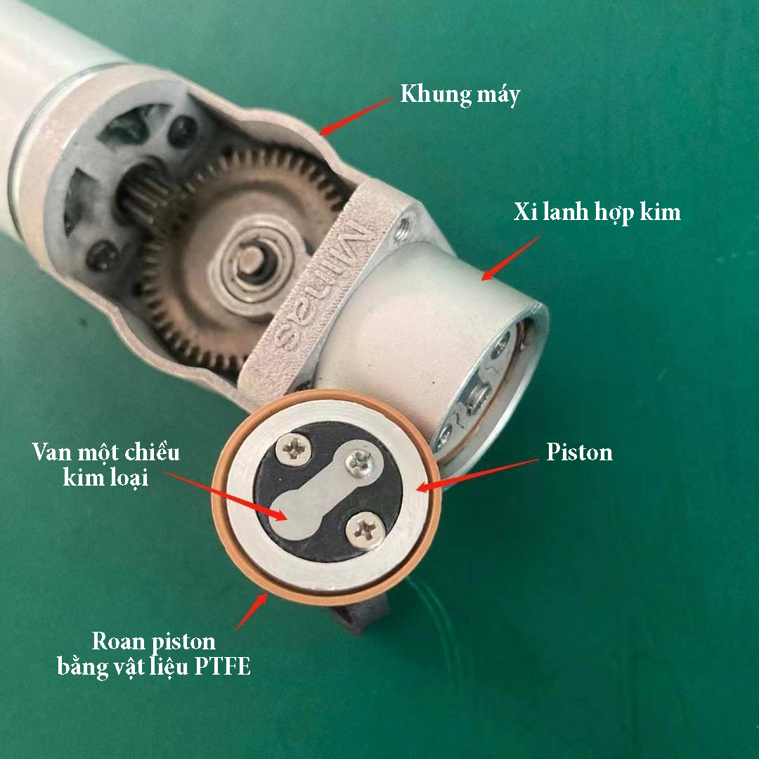 Cụm mô tơ máy bơm hơi mini Minas kiểu chữ I điện áp 12V công suất 100W, đường kính xi lanh 22mm chất liệu hợp kim nhôm