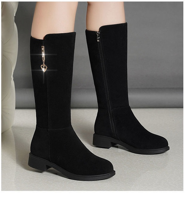 CÁ TÍNH Giày boot ống nữ da lộn cổ lửng dây kéo bốt ống cổ trung sành điệu boot cổ lông boots lót lông S151 - GÓT 3CM - 40