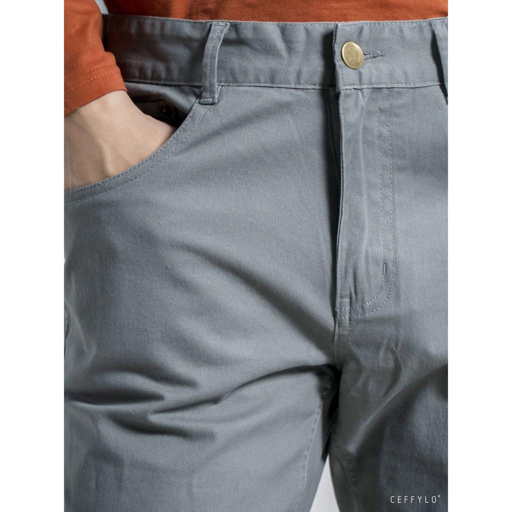 Quần Khaki Túi Jeans trơn Xám Nhạt CEFFYLO, Form Slimfit, Co Giãn