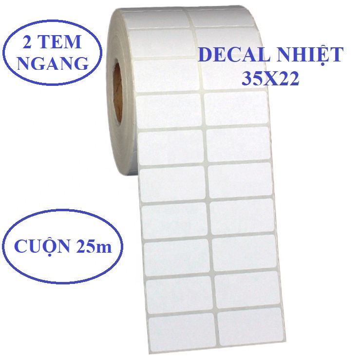 Giấy decal in mã vạch 2 tem( cuộn 2000 tem) , Decal nhiệt 35x22 70x22 72x22