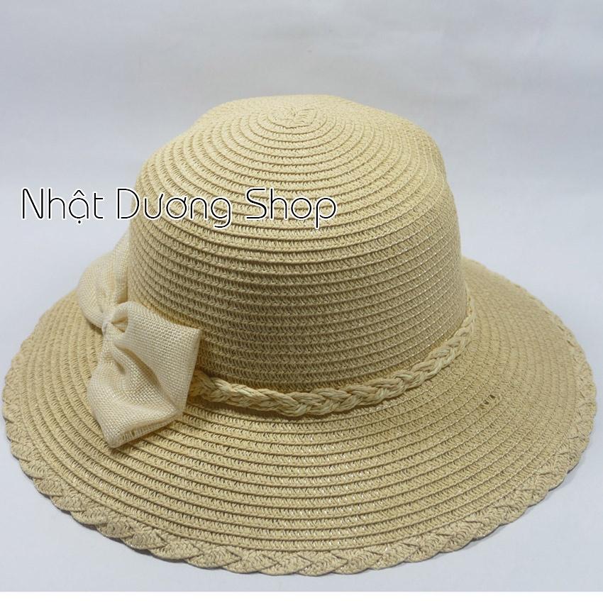 Mũ cói NƠ TO vành vừa 8.2cm, vòng đầu53-58cm - chất liệu vải cói hình nơ đánh tít xung quanh thích hợp cho chị em phụ nữ