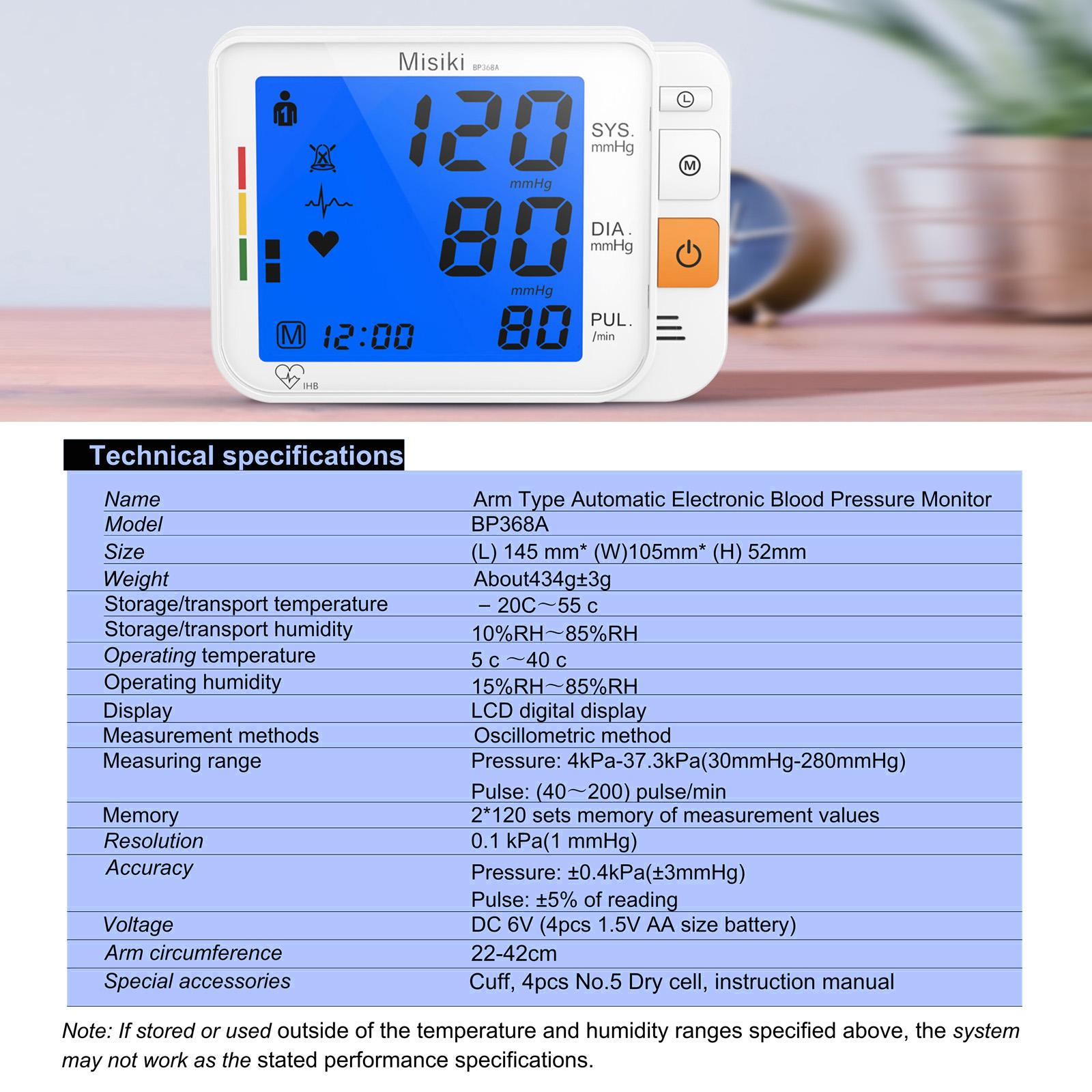 Misiki Digital Blood Pressure Monitor, Large Cuff 0.7-1.3 Feet - Automatic Upper Arm Blood Pressure Cuff Sets Backlight LCD screen