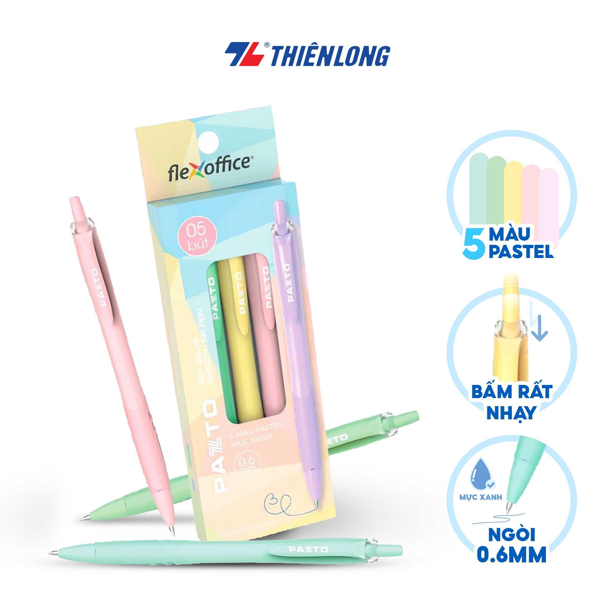 Bút gel B màu Pastel Thiên Long Flexoffice Pazto FO-GELB039/VN - Mực xanh (5 cây)-KM