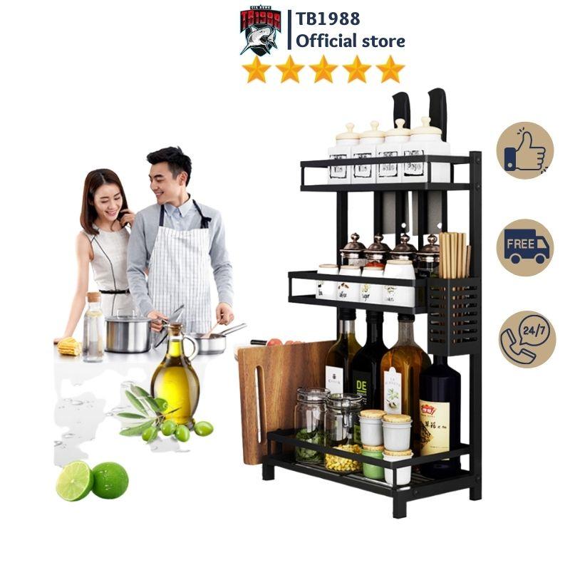 Kệ gia vị chữ E cao cấp bằng thép carbon chống gỉ, chống xước, kệ đựng chai lọ gia vị đa năng, sang trọng
