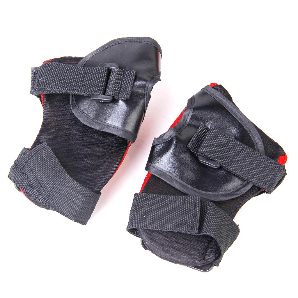 1 Set of 6PCS Adjustable Size Roller Skating Skateboard Knee Elbow Wrist Protective Guard Pad Black and Red