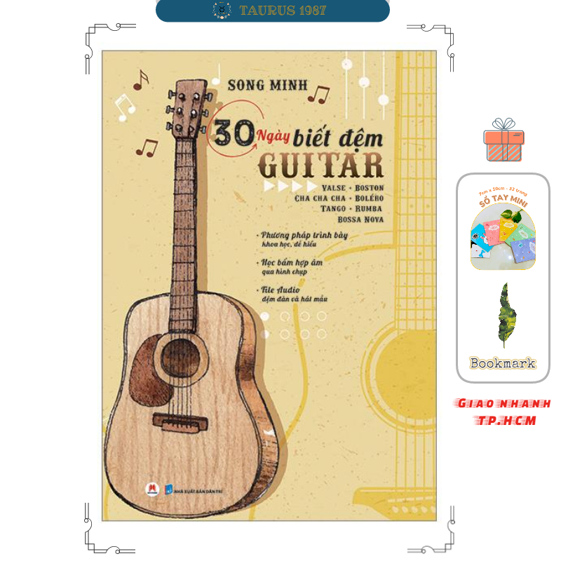 Sách 30 ngày biết đệm Guitar - Valse - Boston - Cha cha cha - Boléro - Tango - Rumba - Bossa Nova - Phương pháp trình bày khoa học, dễ hiểu - Học bấm hợp âm qua hình chụp File Audio đệm đàn và hát mẫu