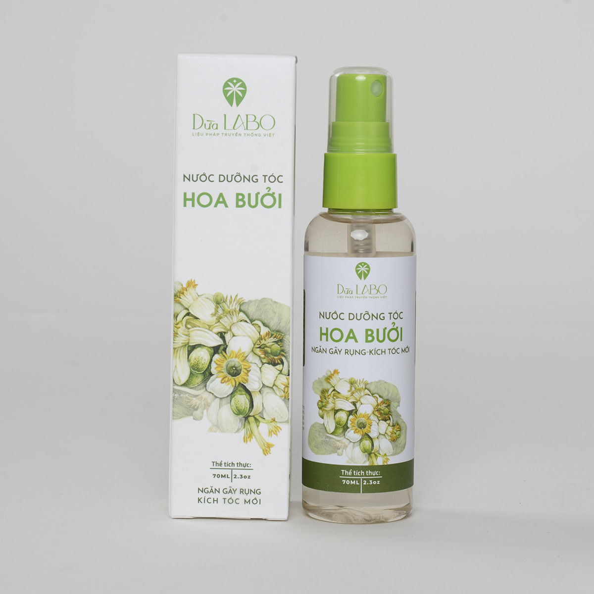 Nước dưỡng tóc Hoa Bưởi 70ml (Pomelo Flower Hair Toner) ngăn rụng tóc, kích tóc mới, mềm mượt &amp; vấn vương hoa bưởi