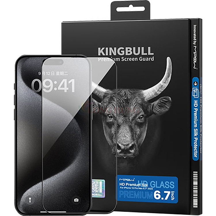 Miếng dán cường lực Mipow Kingbull Ultra 3D Premium Silk Dành Cho iPhone 15 - Hàng Chính Hãng
