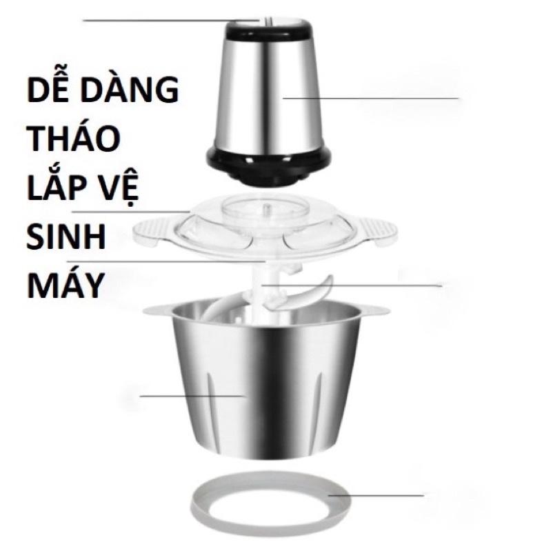 Máy Xay Thịt Đa Năng 2L Cối Inox 304, 4 Lưỡi Dao Thép Không Gỉ, Say Sinh Tố Thịt, Cá, Rau Củ Hoa Quả