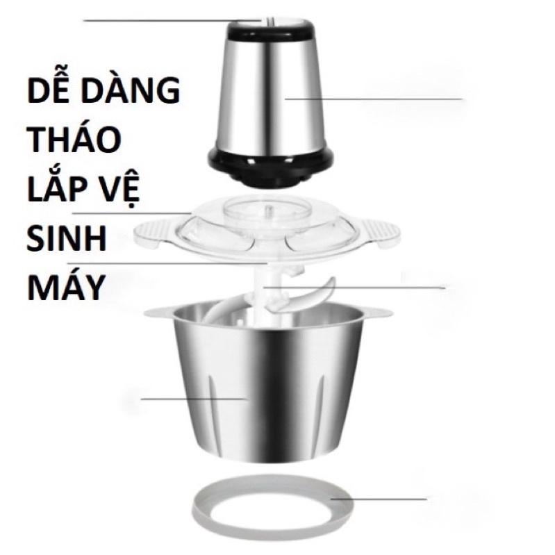 Máy xay thịt đa năng inox 304 2L - Cối xau thịt inox 4 lưỡi dao thép không gỉ, xay thịt, cá, rau củ, hoả quả tiện lợi