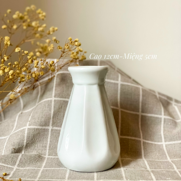 Lọ Hoa Gốm Sứ Mini Bát Tràng Men Trắng Mỹ Nghệ Việt