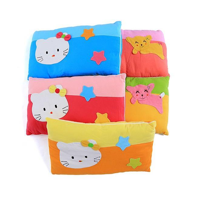 Gối Nằm Cotton Xốp Cara Thêu Hình Cho Bé Size Lớn 27x45cm - Màu Ngẫu Nhiên