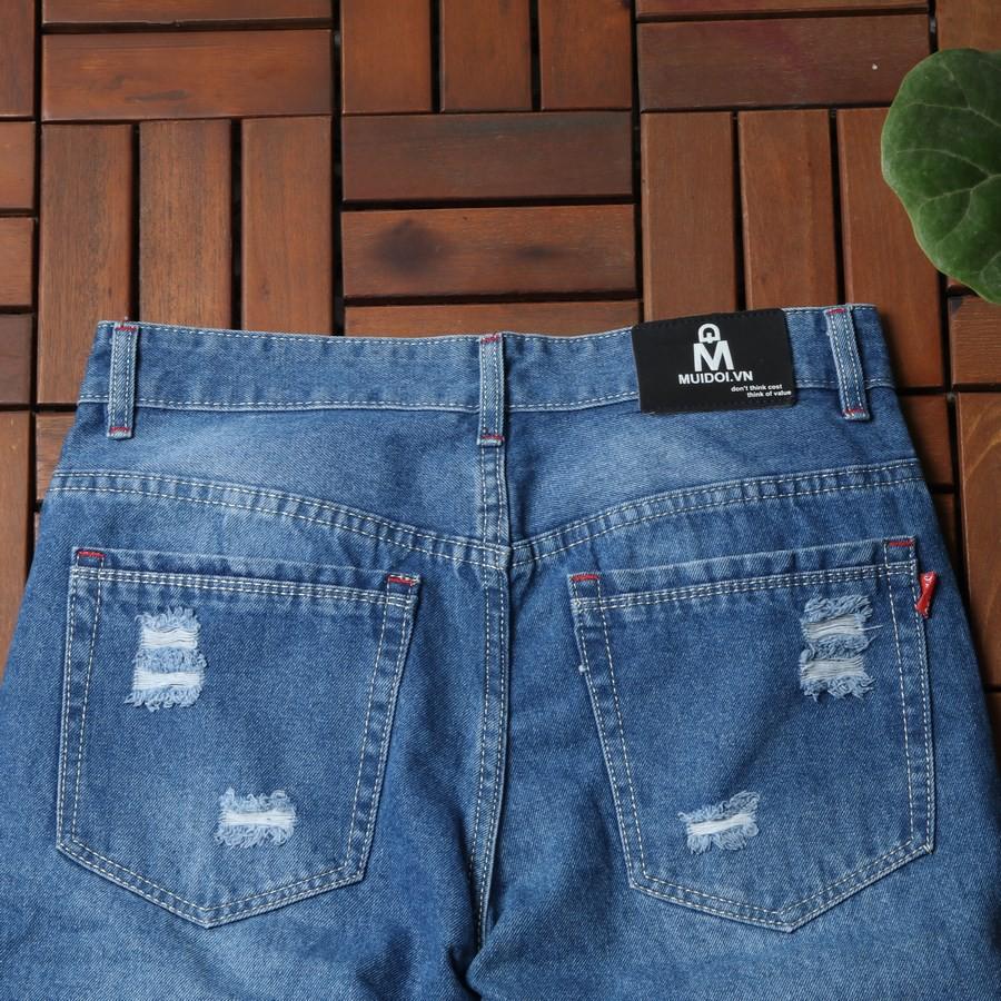 Quần short jean nam xanh nhạt cào rách GN33 Gấu Nâu