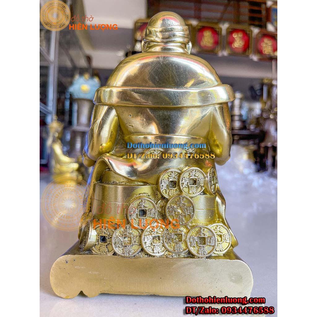 Bộ Tượng Thần Tài - Thổ Địa Màu Vàng Trơn Bằng Đồng Nguyên Chất cao 19cm