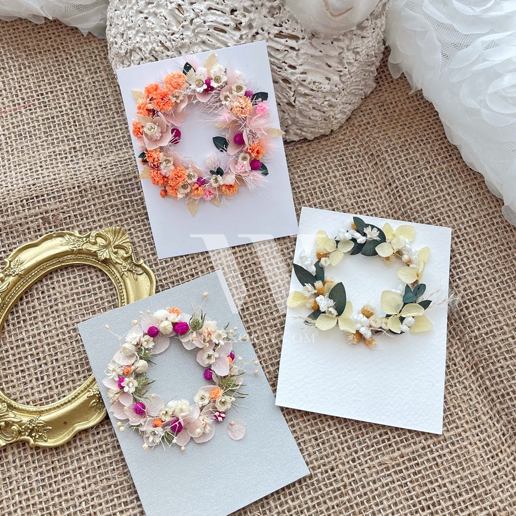 Thiệp hoa khô cao cấp handmade W by IXORAT quà tặng sinh nhật giáng sinh các ngày lễ decor chụp ảnh