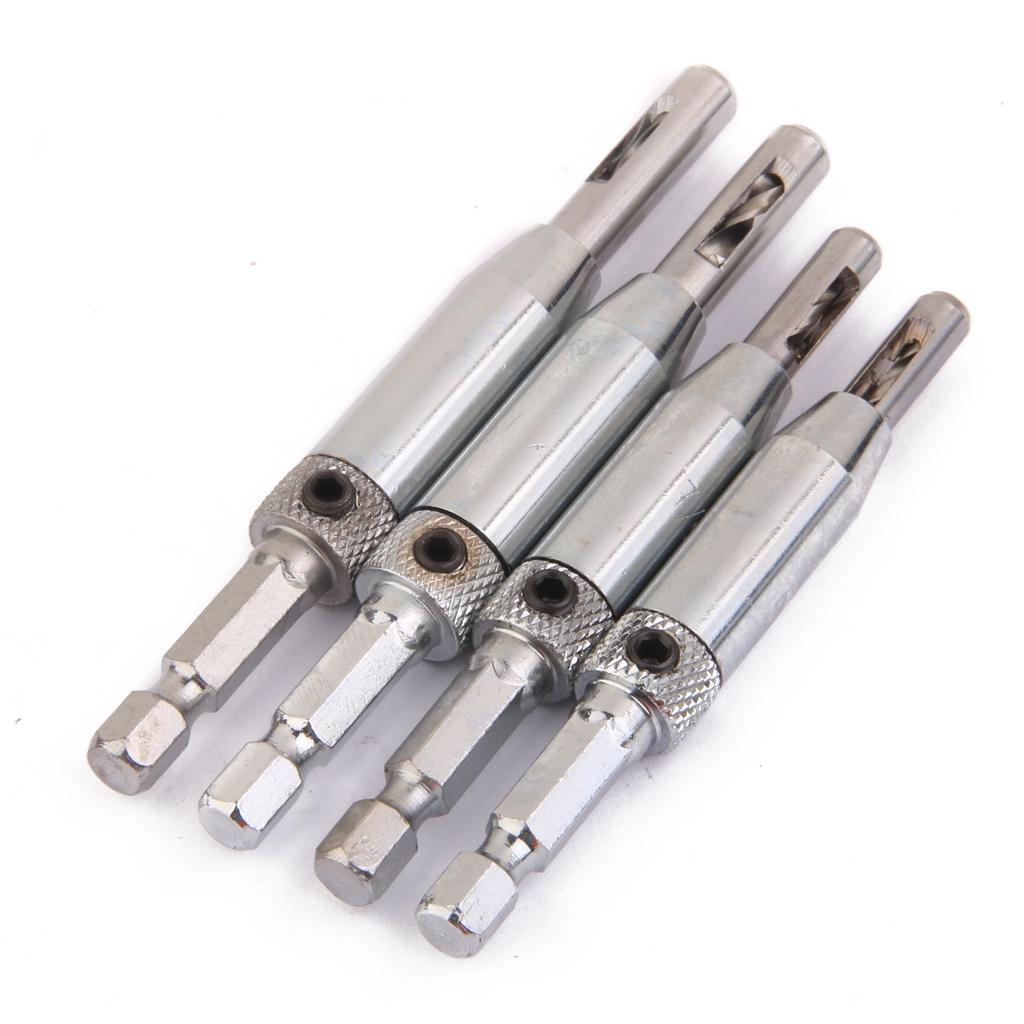 4Pcs Hinge Hole Boring Cutter Wood Drill Bit Set 5/64'' 7/64'' 9/64''11/64''