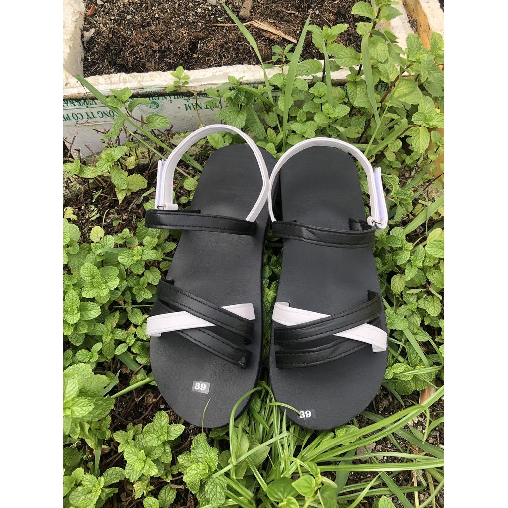 Xăng đan nữ đế đen quai đen phối trắng size từ 34 đến 42