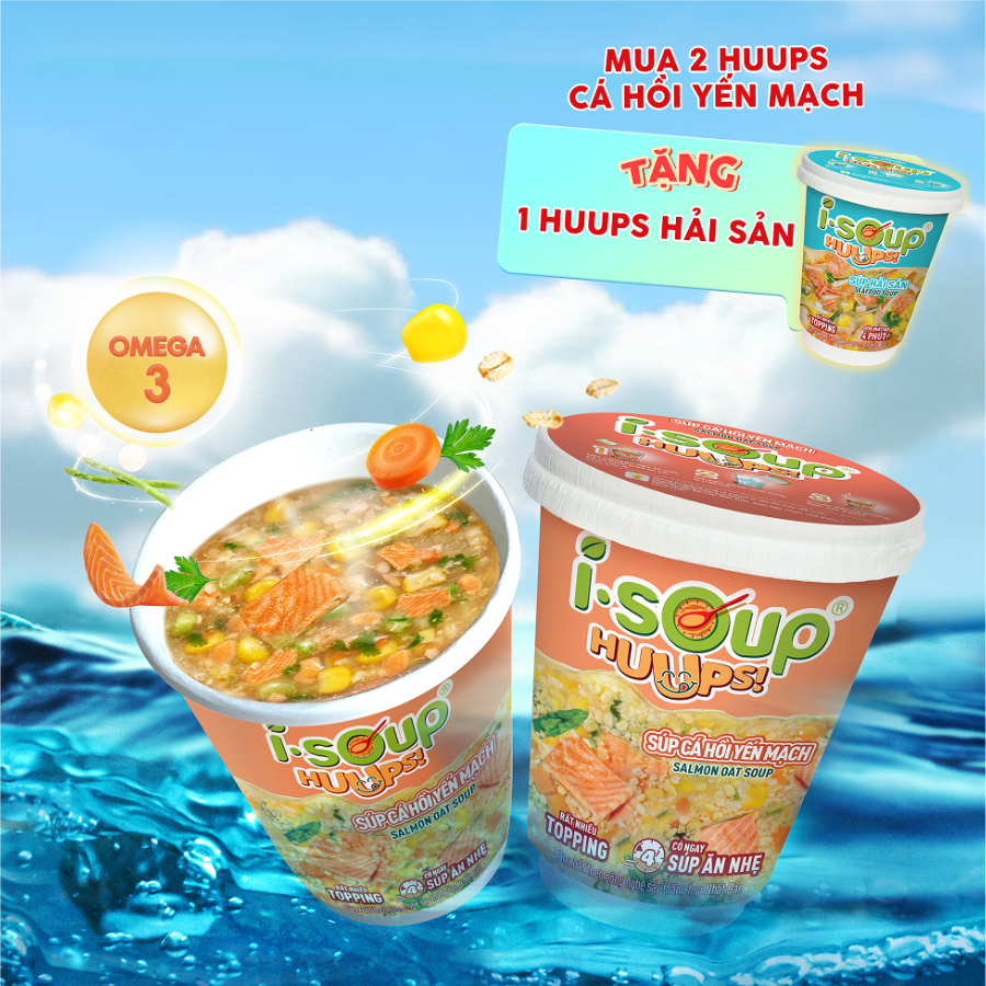 Combo 2 Súp Cá Hồi Yến Mạch ISOUP HUUPS Tặng 1 Súp Hải Sản - Súp Ăn Liền Sấy Thăng Hoa