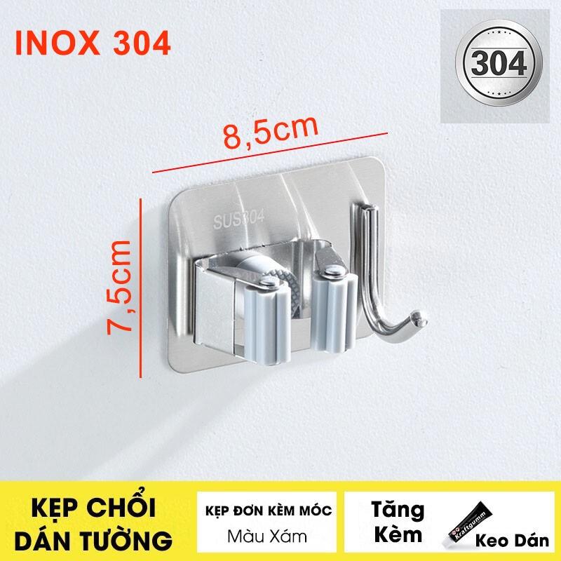 Móc Treo Nhà Tắm Inox 304, Kẹp Chổi Lau Nhà Kèm Móc Gắn Tường Thông MInh Tiện Ích Gia Đình