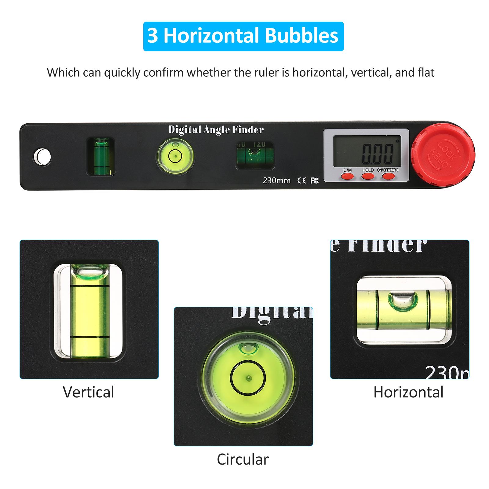 Digital Protractor Ruler Angle Finder, Protractor Ruler Level Tool, Multifunction Level Ruler 7 Inch, 3 Bubble Level Guage, Horizontal, Vertical Level Measuring with LCD Display