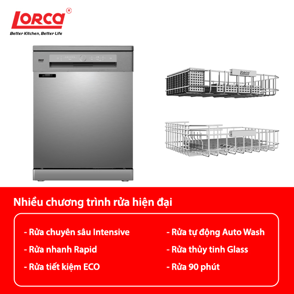 Máy Rửa Bát 13 Bộ LORCA TA 918DWS - Hàng Chính Hãng Cao Cấp Nhập Khẩu Malaysia Bền Bỉ Tiết Kiệm Điện