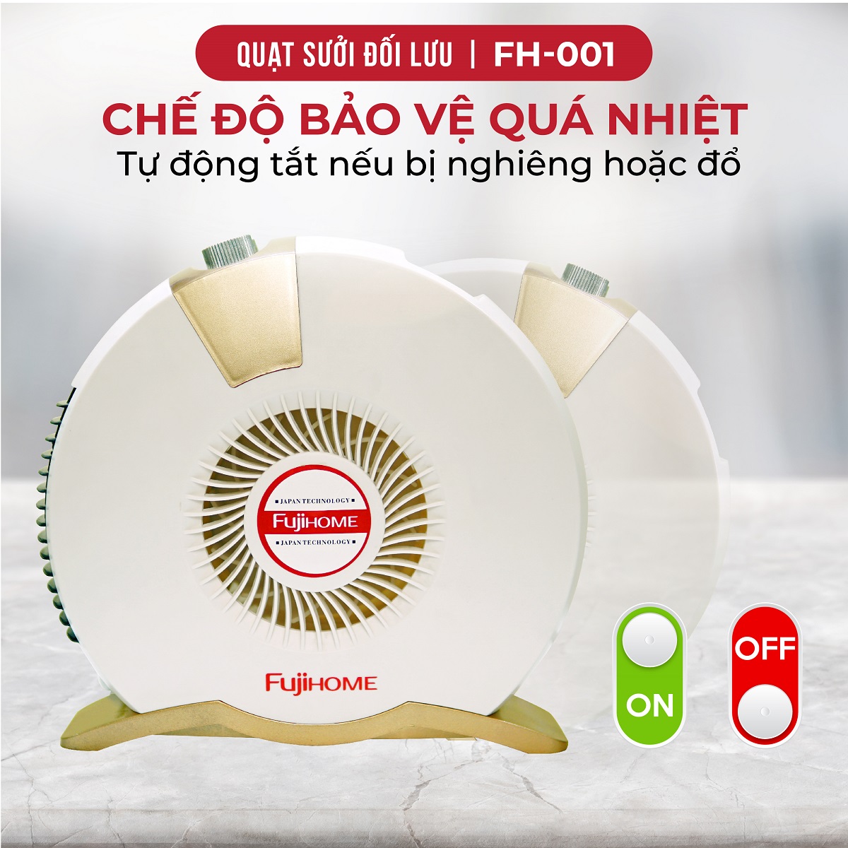 Quạt sưởi đối lưu Mini nhập khẩu Fujihome FH-001 không phát sáng, không đốt oxi - Hàng chính hãng