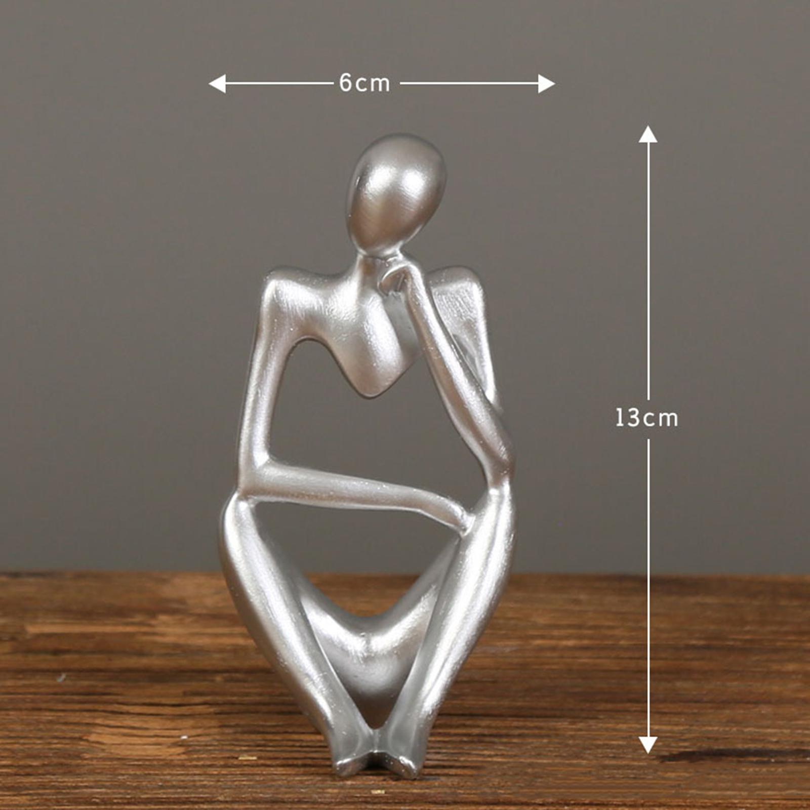 2 PCS Resin Thinker Sculpture Figurine Statue for Tabletop Bookcase Silver