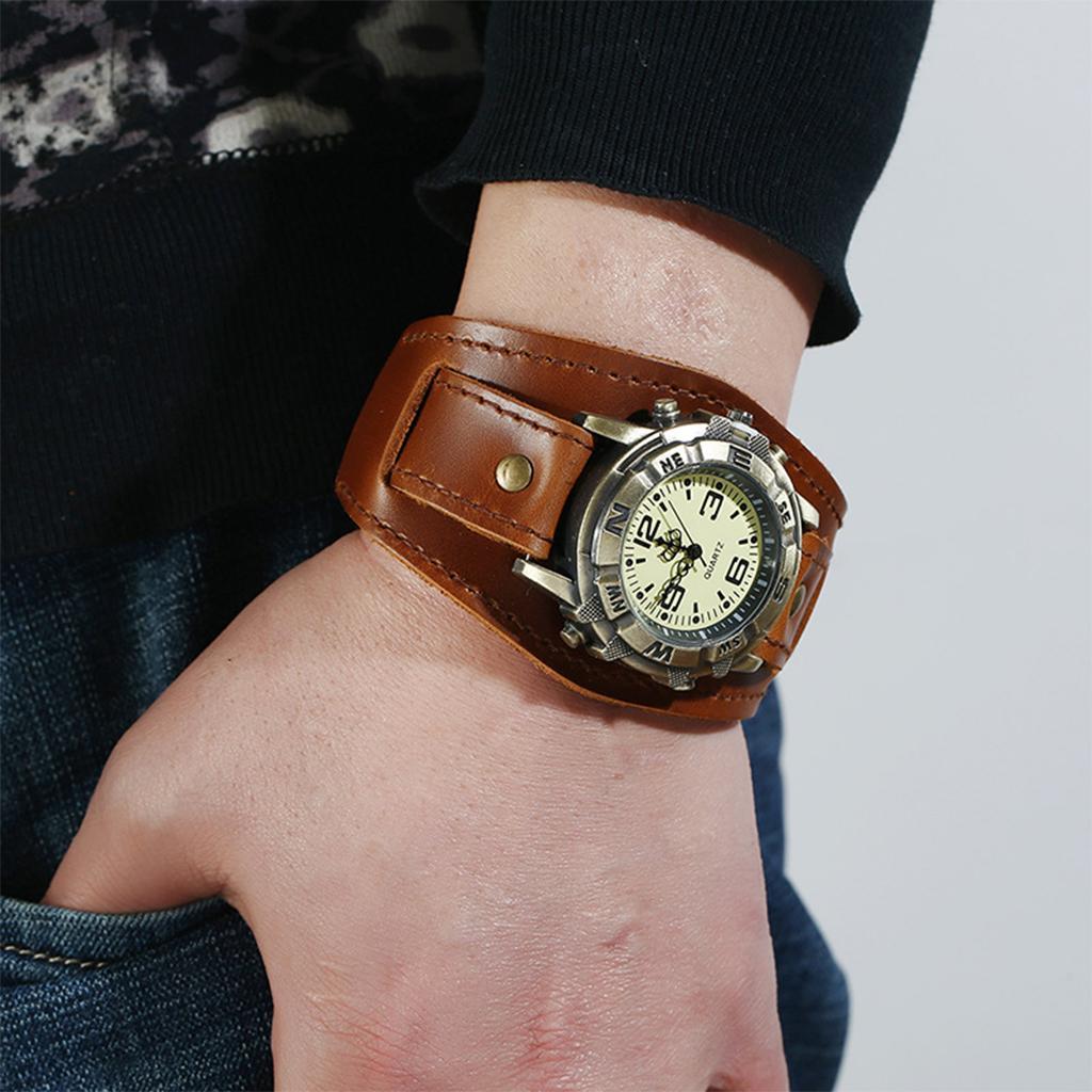 2 Pieces Retro Style Leather Bracelet Watches Watch Band Wristwatch Men