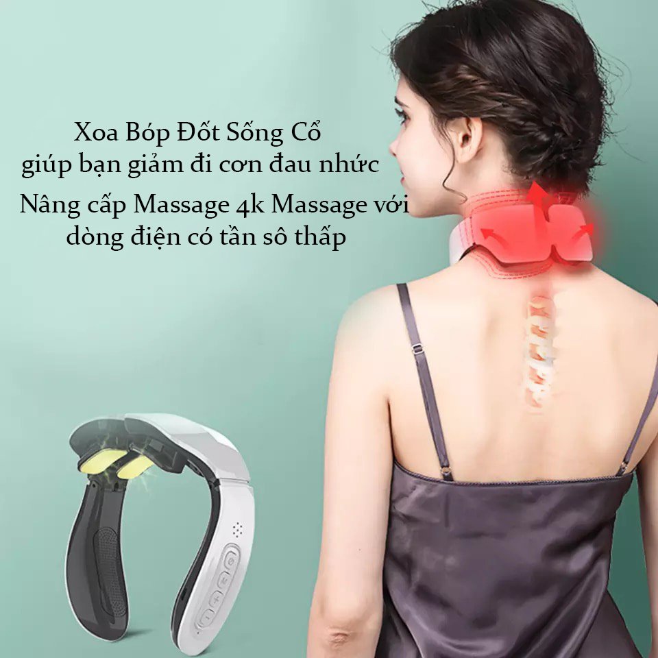 Máy massa cổ - Máy Massage Đốt Sống Cổ 4D với 4 Đầu Massage, 15 chế độ rung 12 Mức Điều Chỉnh, Sạc 1 lần dùng được 15 ngày kèm chế độ thông minh tự động tắt máy khi không sử dụng làm giảm mọi cơn đau vai gáy cho bạn