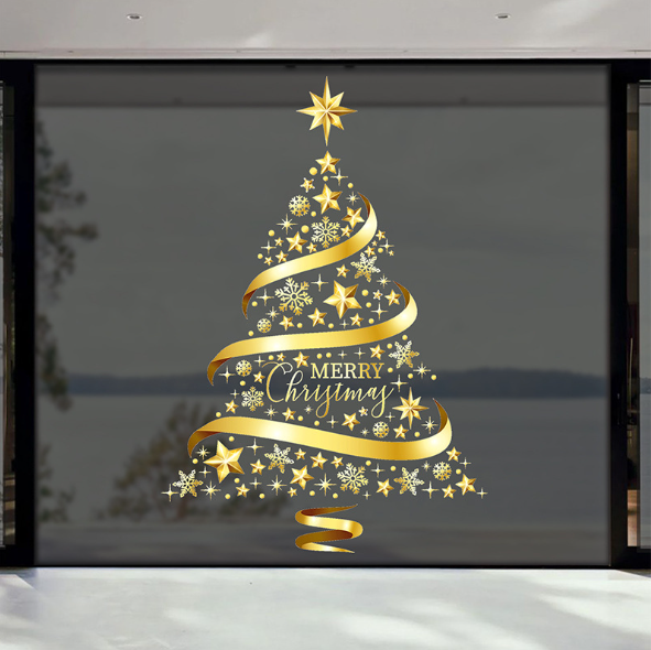 Decal trang trí Noel hít tĩnh điện - Những ngôi sao hình cây thông