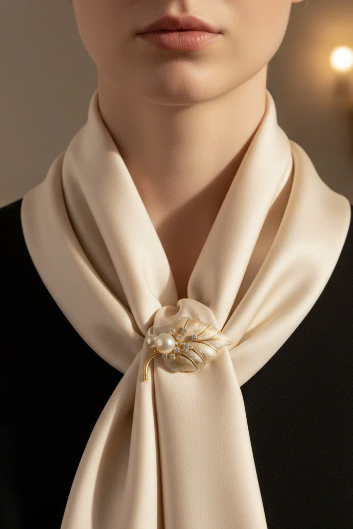 Trâm Cài Áo Vest, Áo Dài Xà Cừ Đính Ngọc Trai Baroque Hình Chiếc Lá thời trang thiết kế Hity ACC413