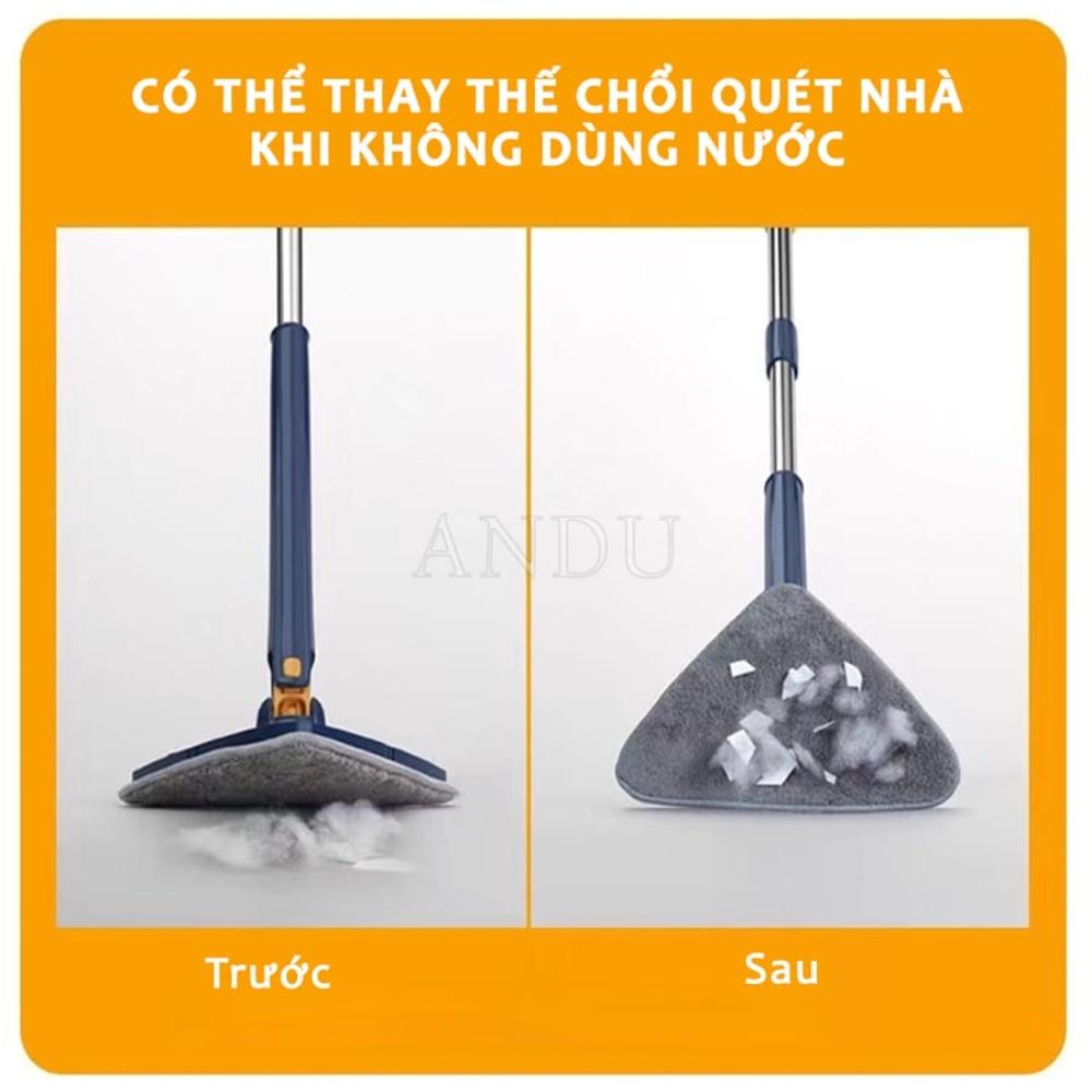 Cây lau nhà thông minh tự vắt đa năng hình tam giác, hỗ trợ lau trần nhà, cửa sổ, sàn nhà, lau kính xoay 360 độ