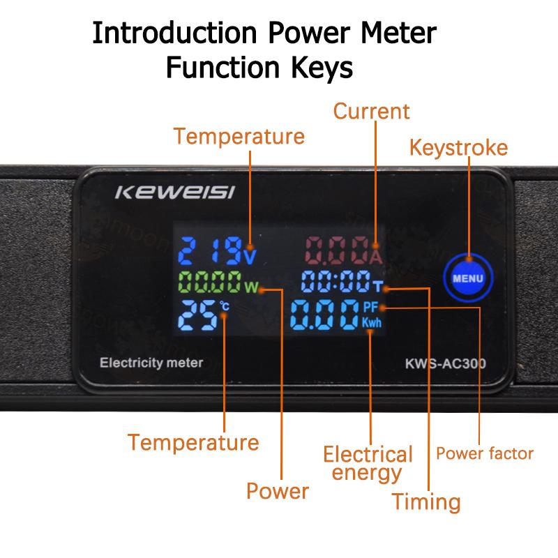 Dải nguồn IEC C14 với đồng hồ kỹ thuật số V/A/W/℃ Bảo vệ chống sét lan truyền Bộ phân phối nguồn PDU Ổ cắm 2-7 cách