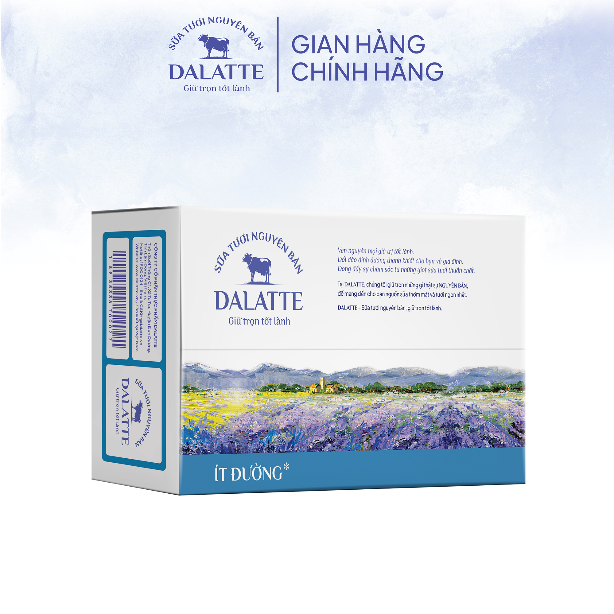 Thùng 48 hộp DALATTE 180ml SỮA TƯƠI NGUYÊN BẢN tiệt trùng - Ít đường - 48 hộp - Giữ trọn nguyên bản, trao trọn tốt lành