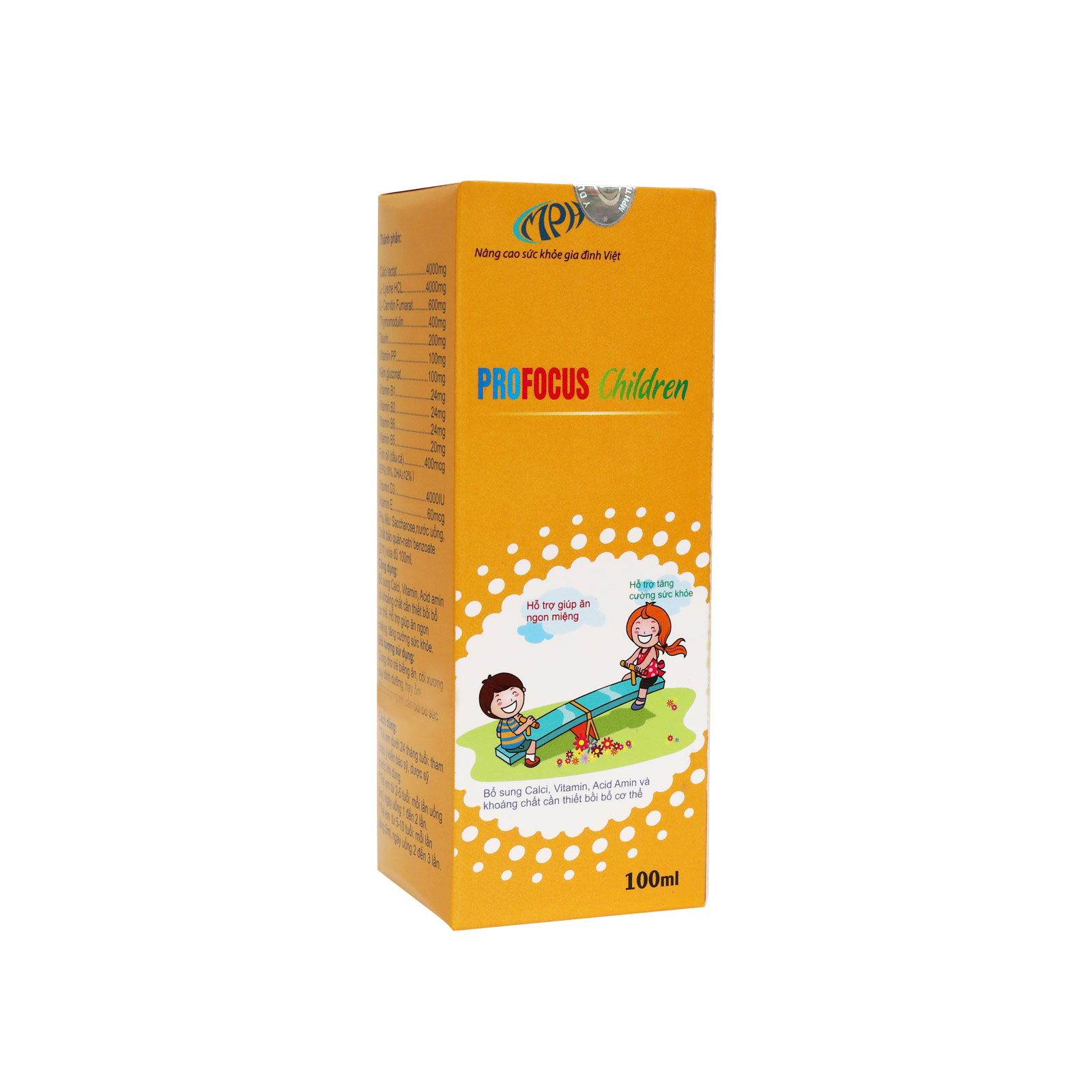 Vitamin tổng hợp cho bé ProFocus Children - Bổ sung đầy đủ các dưỡng chất cho bé phát triển toàn diện về thể chất và trí tuệ. Sử dụng cho trẻ biếng ăn, còi xương, suy dinh dưỡng hay ốm