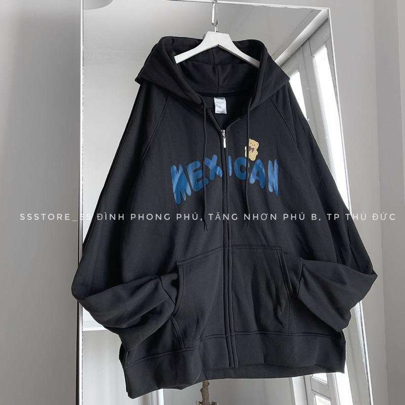 Áo khoác hoodie zip Mexican có nón vải nỉ bông màu trắng, đen form rộng unisex nam nữ - SSSTore