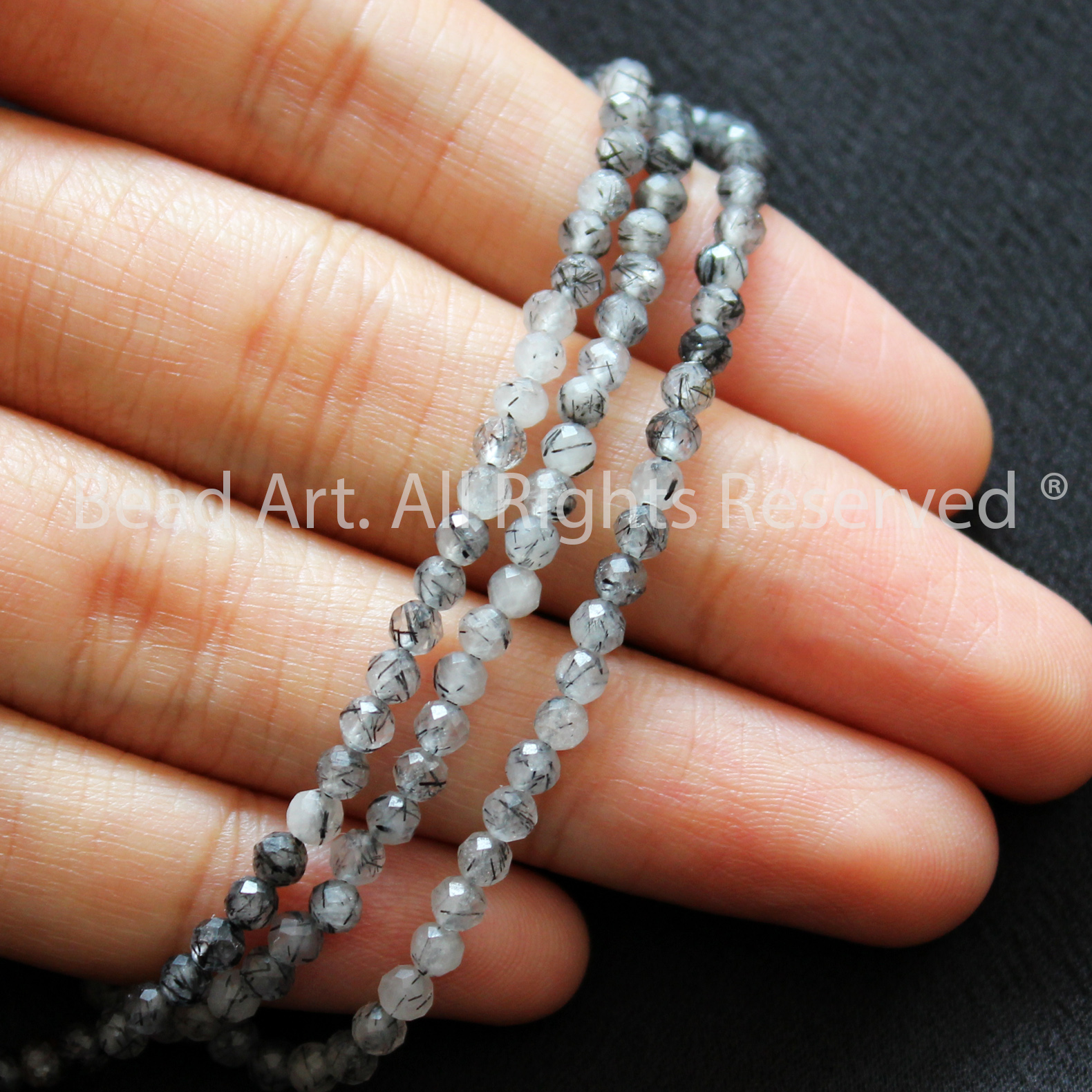 3MM Thạch Anh Tóc Đen Giác Cắt, Đá Phối Vòng Tay Phong Thuỷ, Chuỗi Hạt, Thủy, Mộc - Bead Art