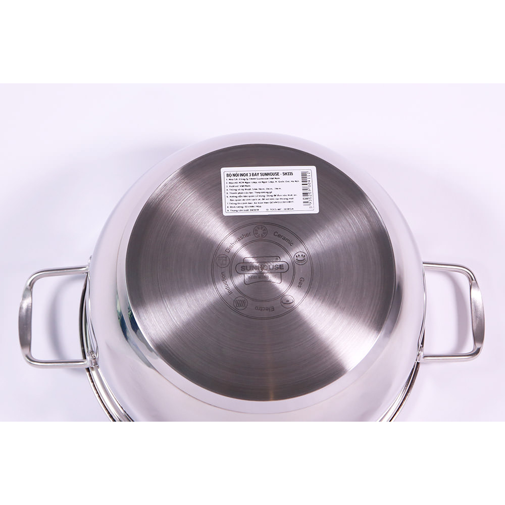 Bộ Nồi Inox 3 Đáy Sunhouse SH335 - Dùng trên mọi loại bếp - Hàng chính hãng