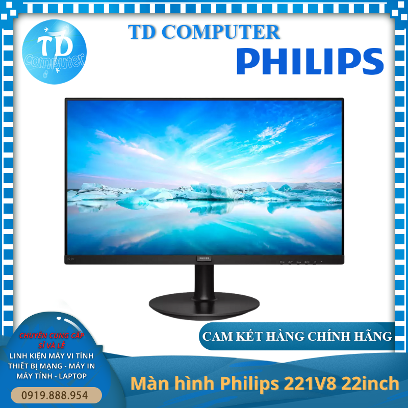 Màn hình máy tính 22inch Philips 221V8 (21.5" IPS FHD 75Hz, HDMI+VGA+DVI) - Hàng chính hãng Viết Sơn phân phối