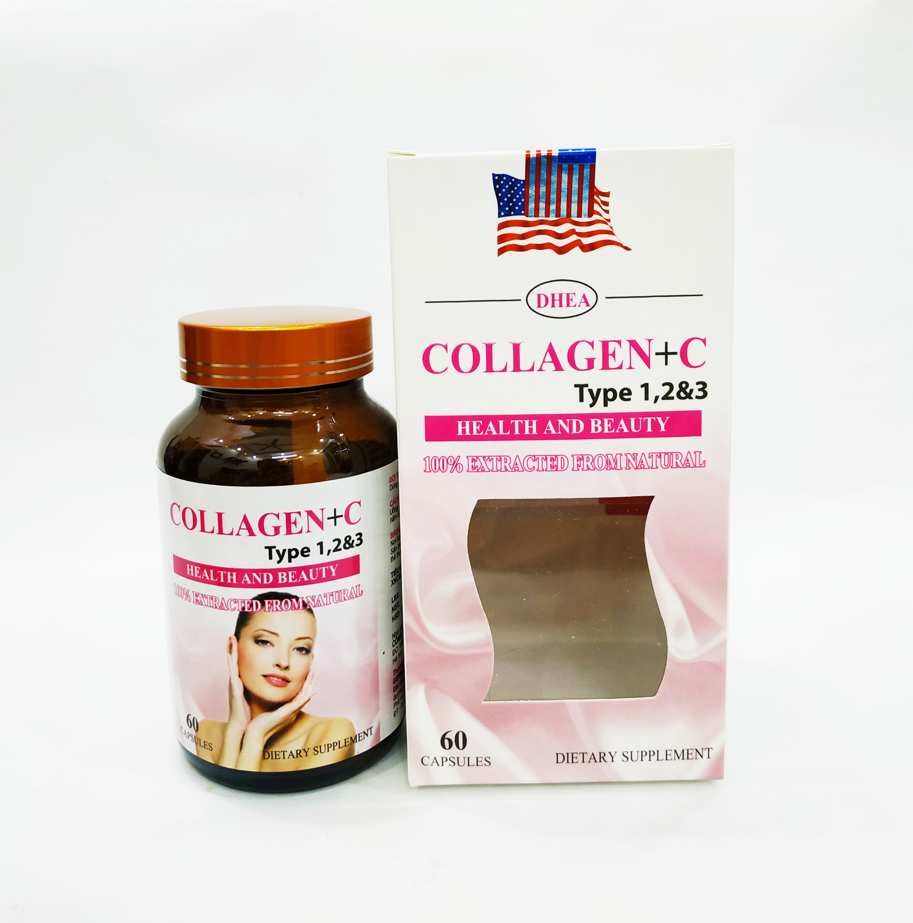 Viên Uống Bổ Sung Collagen + C Tuype 1,2&3 - Giúp Sáng Da, Đẹp Da, Mờ Vết Thâm Nám - Ngăn Ngừa Lão Hóa - Nguyên Liệu Nhập Khẩu Mỹ - Lọ 60 Viên