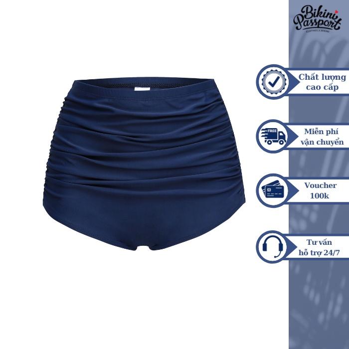 Quần bơi NỮ lẻ BIKINI PASSPORT kiểu Lưng cao nhún trước - Xanh navy - BS234_NV