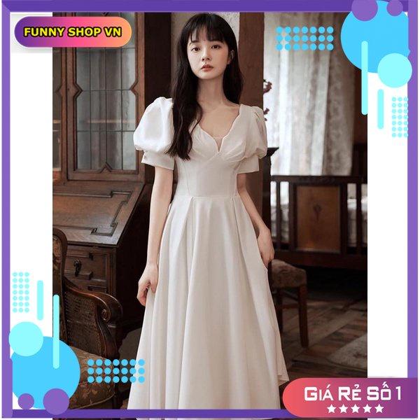 ĐẦM TIỆC, ĐẦM CƯỚI PHỐI REN CỔ CÁCH ĐIỆU TAY BỒNG SANG TRỌNG, THANH NHÃ