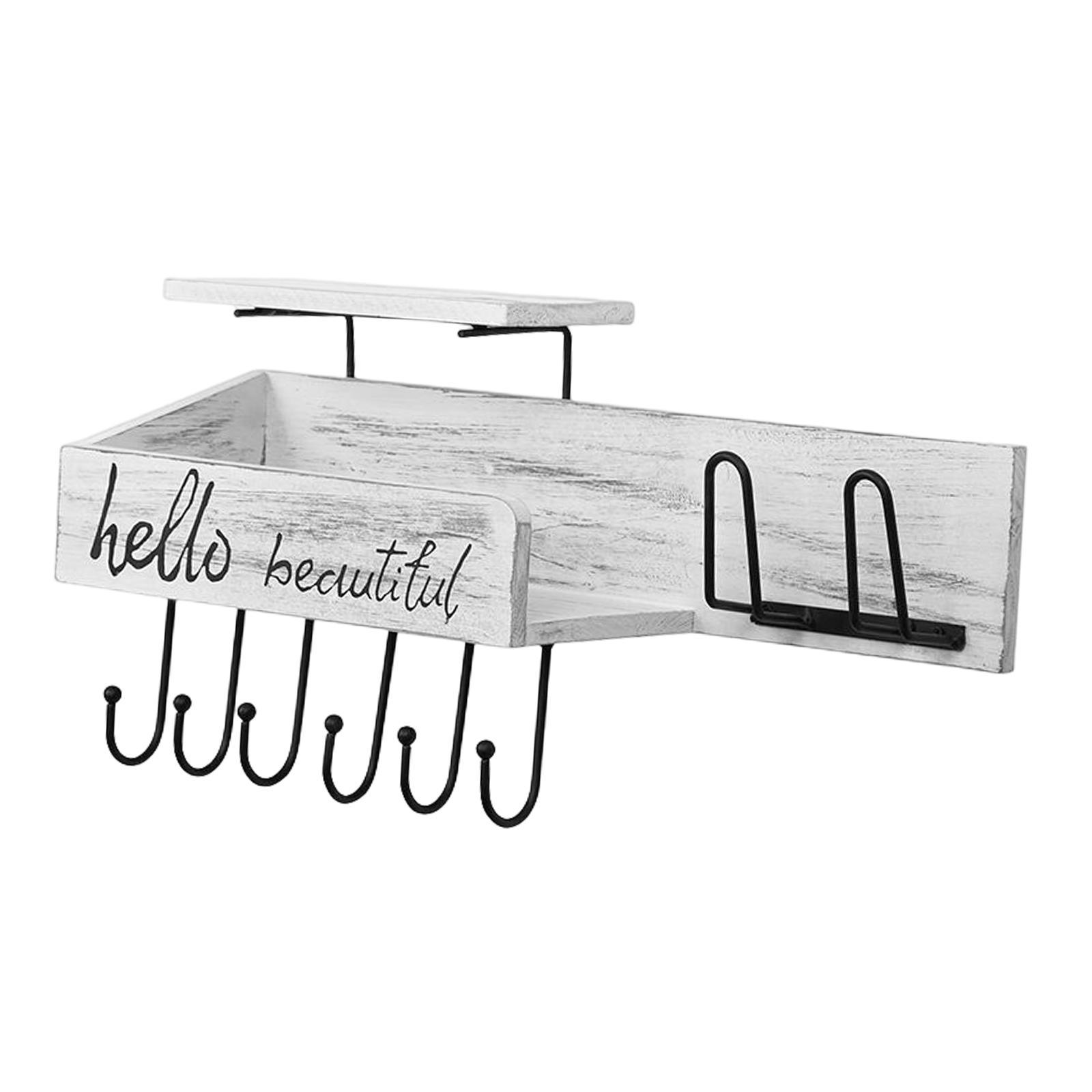 Wall Mounted Key Holder Hooks Rack Letters Living Room Wooden Mail Organizer