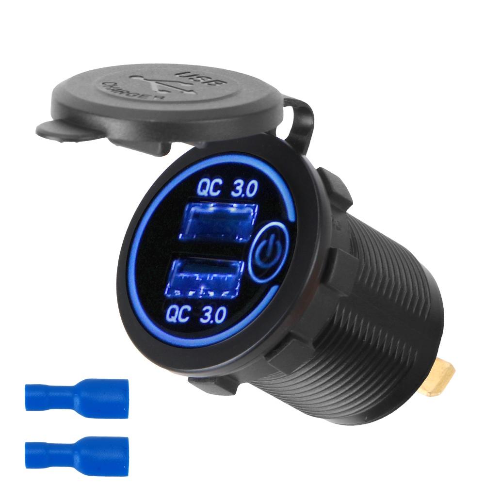 Ổ cắm sạc nhanh QC 3.0 36W cho xe hơi/xe tải/xe máy có màn hình hiển thị LED 12V/24V