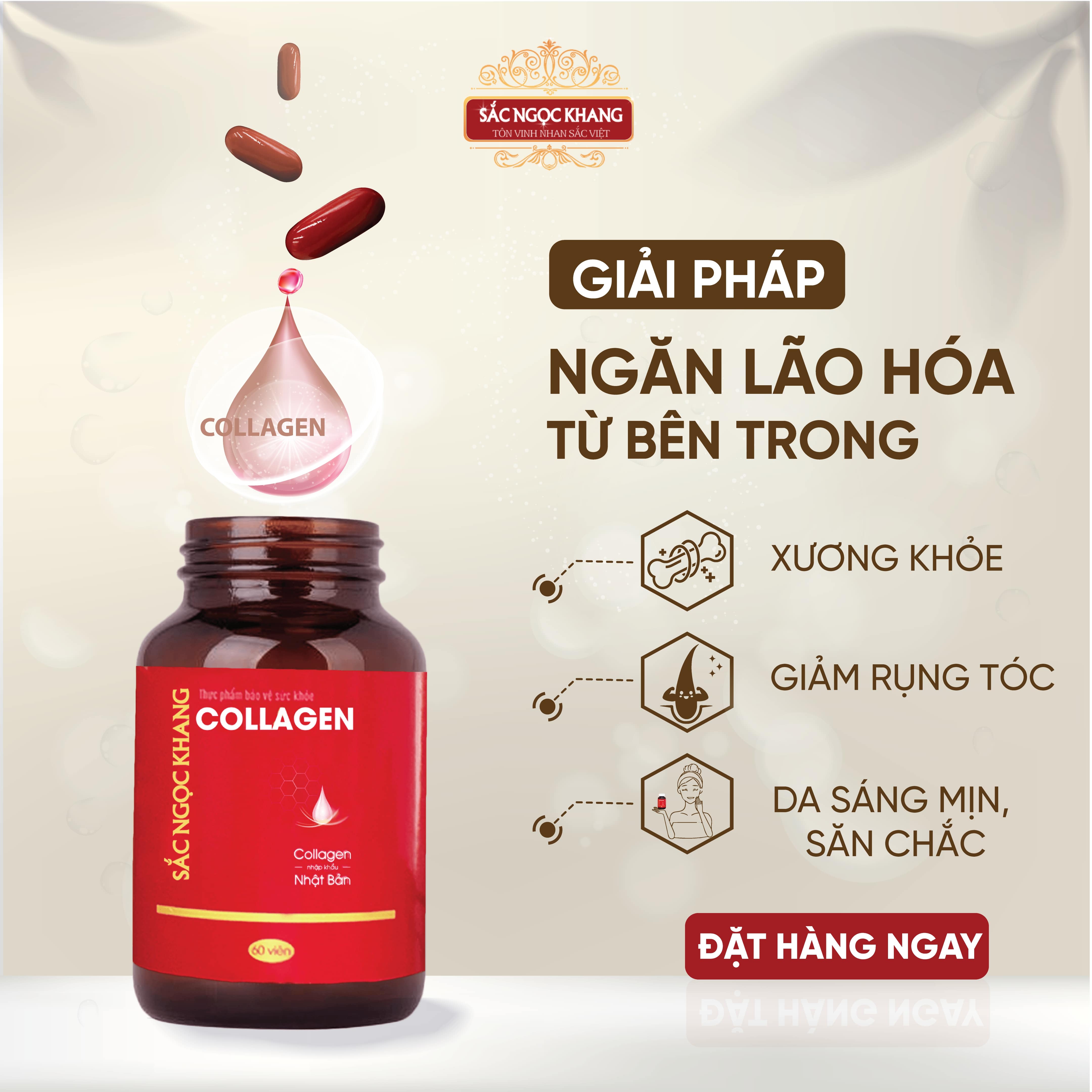 Hình ảnh Viên uống Collagen Sắc Ngọc Khang thế hệ mớI Hộp 60 viên giúp sáng da, giảm nếp nhăn - đốm nâu, nuôi dưỡng và làm đẹp da , tóc, móng